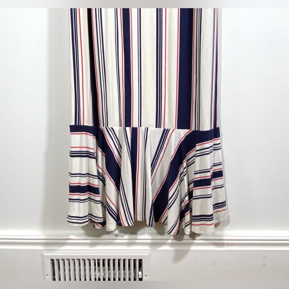 Ella Moss Striped Off Shoulder Midi Dress with Ruffled Bias Cut Hem Stretchy - Picture 2 of 11